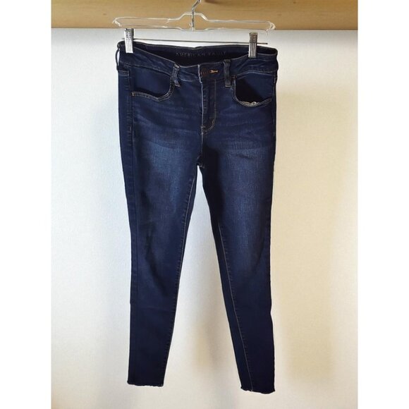 American Eagle Skinny Jeans 6 Long – Dark Wash Raw Hem Super Stretch Mid Rise - Picture 3 of 12